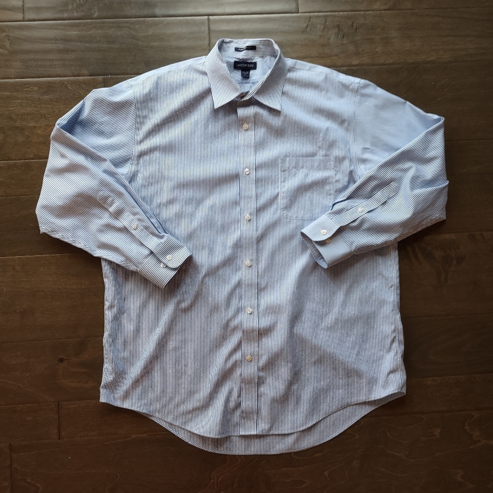 Lands End No Iron Supima Traditional Fit Striped Button Up Shirt